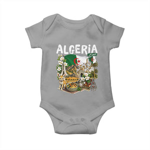Algeria Algerian Culture and Landmarks Collage Graphic Baby Onesie Proud Fennec Fox Heritage and Arabic Calligraphy