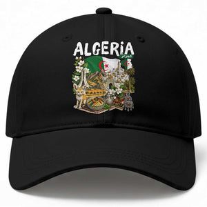 Algeria Algerian Culture and Landmarks Collage Graphic Baseball Cap Proud Fennec Fox Heritage and Arabic Calligraphy