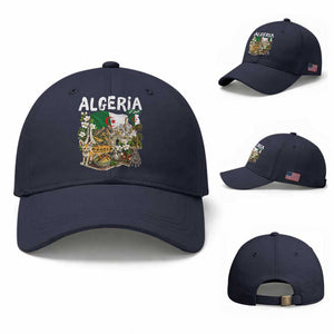 Algeria Algerian Culture and Landmarks Collage Graphic Baseball Cap Proud Fennec Fox Heritage and Arabic Calligraphy