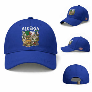 Algeria Algerian Culture and Landmarks Collage Graphic Baseball Cap Proud Fennec Fox Heritage and Arabic Calligraphy
