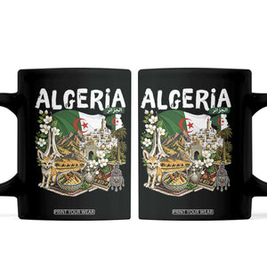 Algeria Algerian Culture and Landmarks Collage Graphic Coffee Mug Proud Fennec Fox Heritage and Arabic Calligraphy TS02 Black Print Your Wear