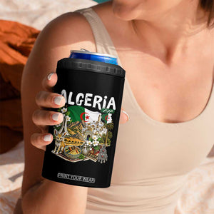 Algeria Algerian Culture and Landmarks Collage Graphic 4 in 1 Can Cooler Tumbler Proud Fennec Fox Heritage and Arabic Calligraphy TS02 Print Your Wear