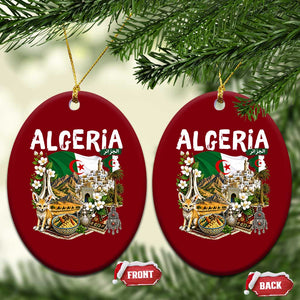 Algeria Algerian Culture and Landmarks Collage Graphic Ceramic Ornament Proud Fennec Fox Heritage and Arabic Calligraphy