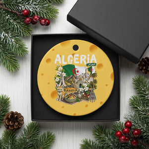 Algeria Algerian Culture and Landmarks Collage Graphic Ceramic Ornament Proud Fennec Fox Heritage and Arabic Calligraphy