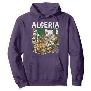 Algeria Algerian Culture and Landmarks Collage Graphic Hoodie Proud Fennec Fox Heritage and Arabic Calligraphy