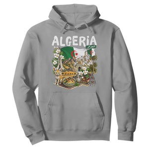 Algeria Algerian Culture and Landmarks Collage Graphic Hoodie Proud Fennec Fox Heritage and Arabic Calligraphy