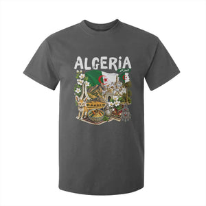 Algeria Algerian Culture and Landmarks Collage Graphic T Shirt For Kid Proud Fennec Fox Heritage and Arabic Calligraphy
