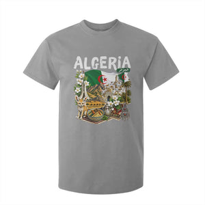 Algeria Algerian Culture and Landmarks Collage Graphic T Shirt For Kid Proud Fennec Fox Heritage and Arabic Calligraphy