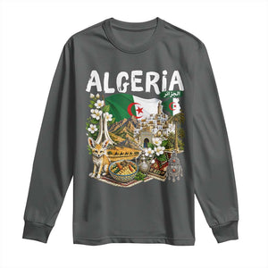 Algeria Algerian Culture and Landmarks Collage Graphic Long Sleeve Shirt Proud Fennec Fox Heritage and Arabic Calligraphy