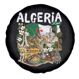Algeria Algerian Culture and Landmarks Collage Graphic Spare Tire Cover Proud Fennec Fox Heritage and Arabic Calligraphy TS02 Print Your Wear