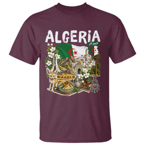 Algeria Algerian Culture and Landmarks Collage Graphic T Shirt Proud Fennec Fox Heritage and Arabic Calligraphy