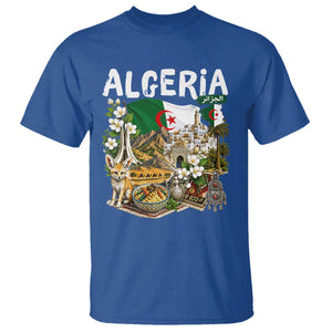 Algeria Algerian Culture and Landmarks Collage Graphic T Shirt Proud Fennec Fox Heritage and Arabic Calligraphy