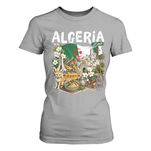 Algeria Algerian Culture and Landmarks Collage Graphic T Shirt For Women Proud Fennec Fox Heritage and Arabic Calligraphy