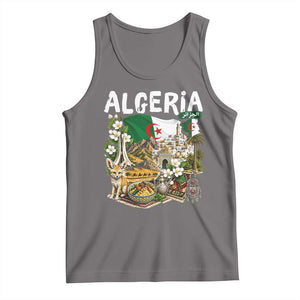 Algeria Algerian Culture and Landmarks Collage Graphic Tank Top Proud Fennec Fox Heritage and Arabic Calligraphy