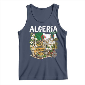 Algeria Algerian Culture and Landmarks Collage Graphic Tank Top Proud Fennec Fox Heritage and Arabic Calligraphy