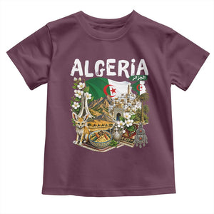 Algeria Algerian Culture and Landmarks Collage Graphic Toddler T Shirt Proud Fennec Fox Heritage and Arabic Calligraphy