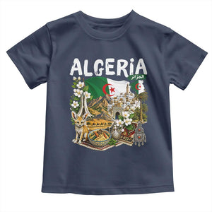 Algeria Algerian Culture and Landmarks Collage Graphic Toddler T Shirt Proud Fennec Fox Heritage and Arabic Calligraphy