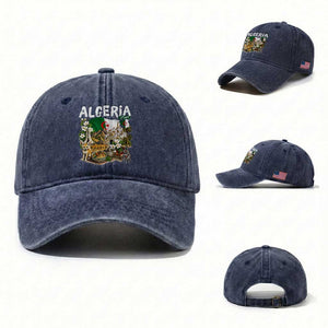 Algeria Algerian Culture and Landmarks Collage Graphic Washed Cotton Baseball Cap Proud Fennec Fox Heritage and Arabic Calligraphy