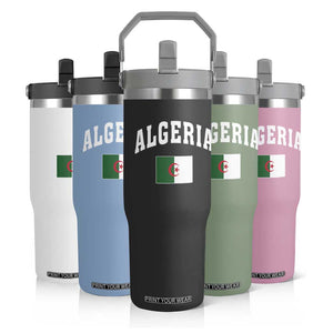 Classic Algeria Varsity Athletic Style Flip Straw Tumbler Proud Patriotic Algerian Flag