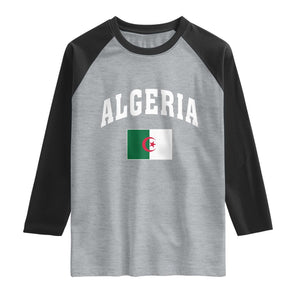 Classic Algeria Varsity Athletic Style Raglan Shirt Proud Patriotic Algerian Flag