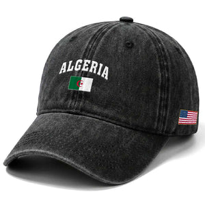 Classic Algeria Varsity Athletic Style Washed Cotton Baseball Cap Proud Patriotic Algerian Flag