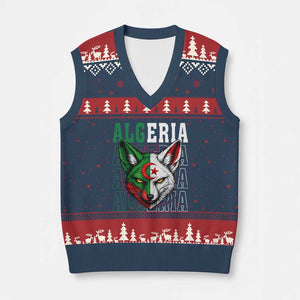 Algerian Fennec Fox Face Algeria National Flag Graphic V-Neck Knit Sweater Vest Proud North African Desert Animal