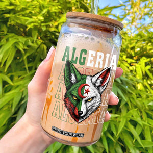 Algerian Fennec Fox Face Algeria National Flag Graphic Glass Can Proud North African Desert Animal TS02 Black Print Your Wear