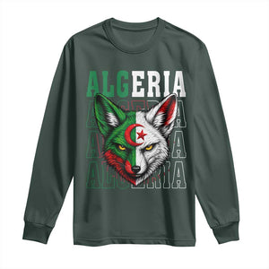 Algerian Fennec Fox Face Algeria National Flag Graphic Long Sleeve Shirt Proud North African Desert Animal