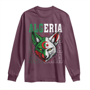 Algerian Fennec Fox Face Algeria National Flag Graphic Long Sleeve Shirt Proud North African Desert Animal