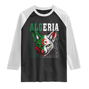 Algerian Fennec Fox Face Algeria National Flag Graphic Raglan Shirt Proud North African Desert Animal