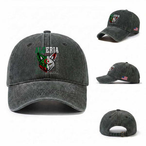 Algerian Fennec Fox Face Algeria National Flag Graphic Washed Cotton Baseball Cap Proud North African Desert Animal