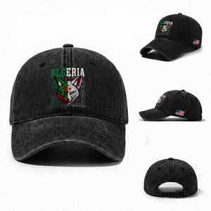 Algerian Fennec Fox Face Algeria National Flag Graphic Washed Cotton Baseball Cap Proud North African Desert Animal