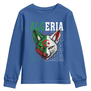 Algerian Fennec Fox Face Algeria National Flag Graphic Youth Sweatshirt Proud North African Desert Animal