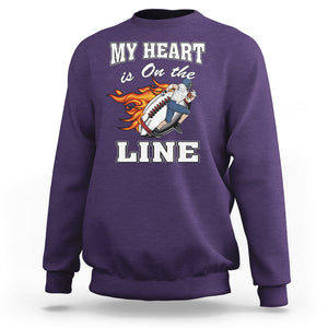 Football Mom Sweatshirt My Heart Is On That Line Rugby Player TS02 Purple Printyourwear