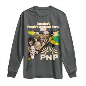 Jamaica People's National Party PNP Supporter Long Sleeve Shirt Patriotic Political Leaders Tribute Jamaican Flag TS02 Dark Heather Print Your Wear
