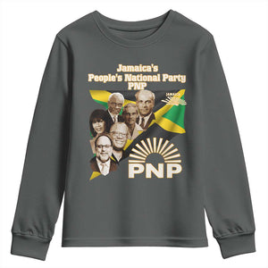 Jamaica People's National Party PNP Supporter Youth Sweatshirt Patriotic Political Leaders Tribute Jamaican Flag TS02 Dark Heather Print Your Wear