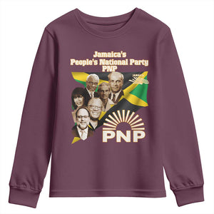 Jamaica People's National Party PNP Supporter Youth Sweatshirt Patriotic Political Leaders Tribute Jamaican Flag TS02 Maroon Print Your Wear