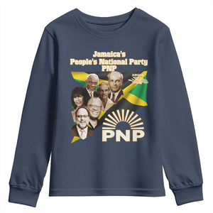 Jamaica People's National Party PNP Supporter Youth Sweatshirt Patriotic Political Leaders Tribute Jamaican Flag TS02 Navy Print Your Wear