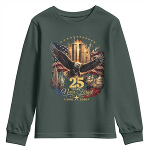 Patriotic American Eagle 9 11 Memorial 25th Anniversary Youth Sweatshirt 25 Years 2021 2026 Never Forget