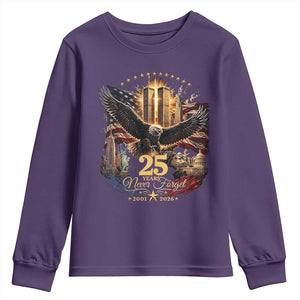 Patriotic American Eagle 9 11 Memorial 25th Anniversary Youth Sweatshirt 25 Years 2021 2026 Never Forget