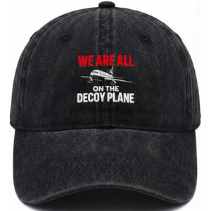 We Are All On The Decoy Plane Theories Trijet Aircraft Graphic Washed Cotton Baseball Cap Funny Satirical Meme Conspiracy Commentary