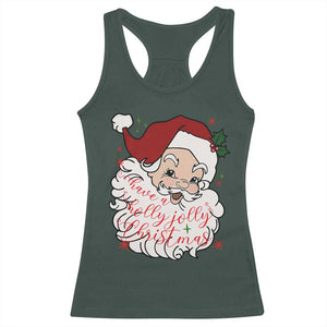 Vintage Christmas Santa Claus Face Xmas Funny Old Fashioned Racerback Tank Top TS02 Dark Forest Green Print Your Wear