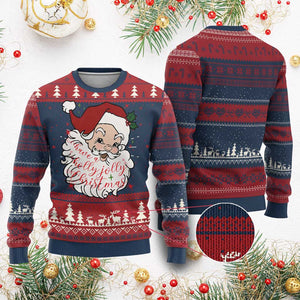 Vintage Christmas Santa Claus Face Xmas Funny Old Fashioned Ugly Christmas Sweater TS02 Burgundy Print Your Wear