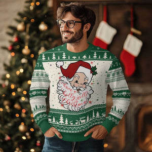 Vintage Christmas Santa Claus Face Xmas Funny Old Fashioned Ugly Christmas Sweater TS02 Green Print Your Wear