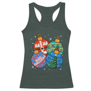 Retro Groovy Merry Christmas Ornament Ho Ho Ho Racerback Tank Top TS02 Dark Forest Green Print Your Wear