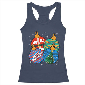 Retro Groovy Merry Christmas Ornament Ho Ho Ho Racerback Tank Top TS02 Navy Print Your Wear