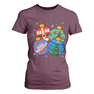 Retro Groovy Merry Christmas Ornament Ho Ho Ho T Shirt For Women TS02 Maroon Print Your Wear