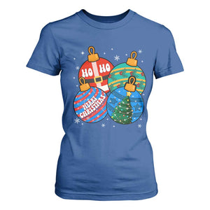 Retro Groovy Merry Christmas Ornament Ho Ho Ho T Shirt For Women TS02 Royal Blue Print Your Wear