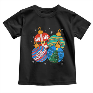 Retro Groovy Merry Christmas Ornament Ho Ho Ho Toddler T Shirt TS02 Black Print Your Wear