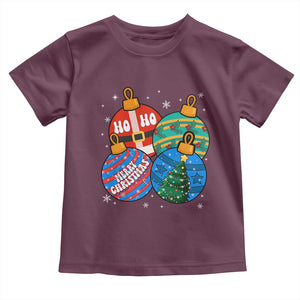 Retro Groovy Merry Christmas Ornament Ho Ho Ho Toddler T Shirt TS02 Maroon Print Your Wear